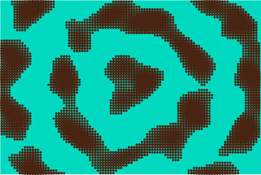 Abstract halftone camouflage pattern vector, turquoise and brown organic blob background, retro pop art dot texture for textile design