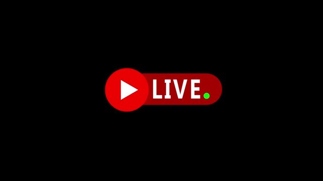 Live Streaming Button with Play Icon on black Screen, Breaking News and Broadcast Live Label Overlay for Video, Television, Social Media and Online Streaming