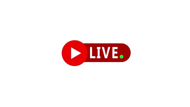 Live Streaming Button with Play Icon on White Screen, Breaking News and Broadcast Live Label Overlay for Video, Television, Social Media and Online Streaming