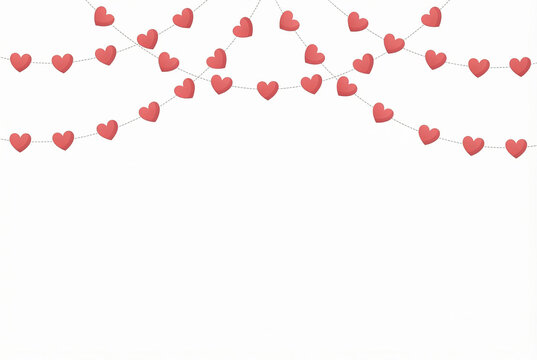 Valentine Heart Garland Decorative Border On White Background