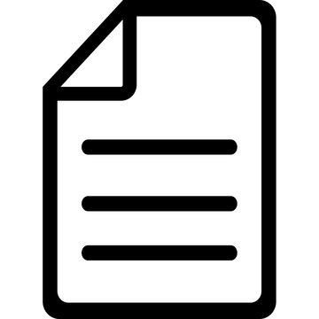Document outline icon, black and white text file symbol for business report, paperwork, and digital data sheet vector graphic