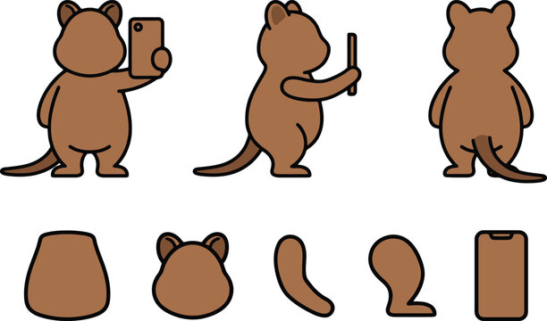 Cat Character Model Sheet with Phone and Stick Prop Illustrations