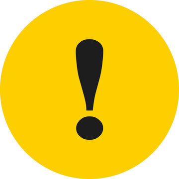 Yellow circle exclamation mark warning icon, flat vector symbol for alert, attention, important notice, and caution concept