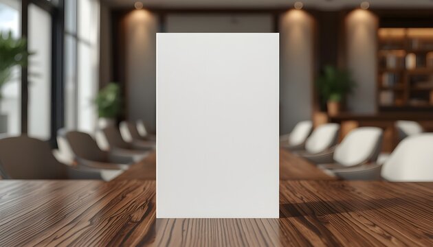 Blank vertical poster sign in a modern dark restaurant