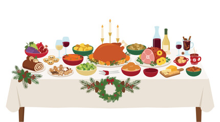 Fototapeta premium Christmas buffet table with fest… 202609050253