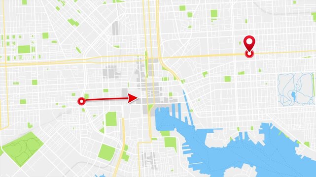 New York City New York USA Animated Map Route with Red Navigation Path and Location Pin