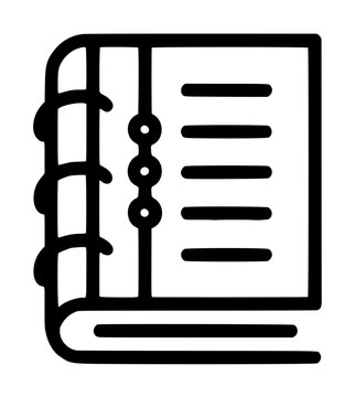 Spiral bound notebook binder document vector icon illustration with lined pages and ring binding system flat design - professional high resolution commercial stock detailed commercial stock imagery