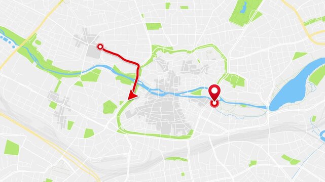 Nuremberg Bavaria Germany Animated City Map Route with Red Navigation Path and Location Pin