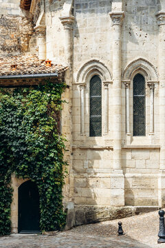 Romanesque apse of the historic Chapelle de la Trinite in the medieval town of Saint Emilion, France