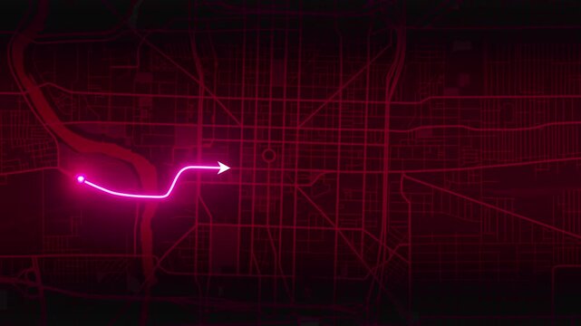 Indianapolis Indiana USA Animated City Map with Pink Neon Route Arrow and Location Pin