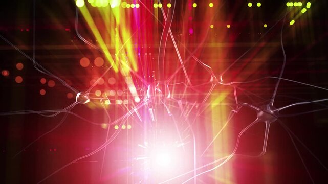 Abstract neural cells on a futuristic red scientific background. Concept science animation.
