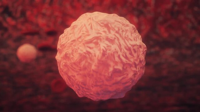 Red Blood Cells Flowing Around Large Organic Cell in Bloodstream