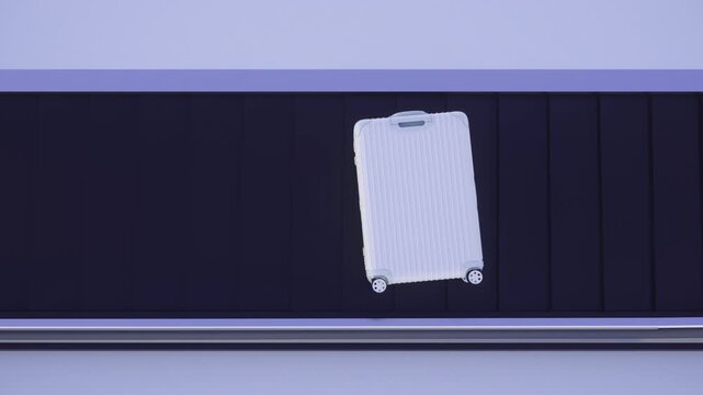 Cinematic Zoom Toward Suitcase Moving on Modern Airport Baggage Conveyor