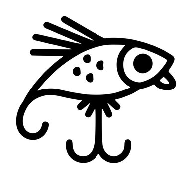 Fishing Lure Vector Icon | Hand-drawn Black Line Art Illustration of Fish Bait with Hook for Fishing Equipment Logo and Sports Design Elements - professional high detailed commercial stock imagery