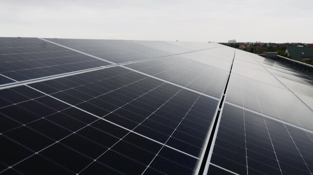 Photovoltaic system in an urban environment highlights energy independence and clean electricity for homes.