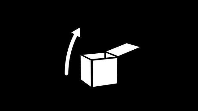 packaging process arrow animation. product boxing, down arrow