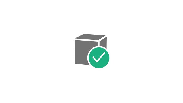 product packaging process animation. packaging successful concept with check mark