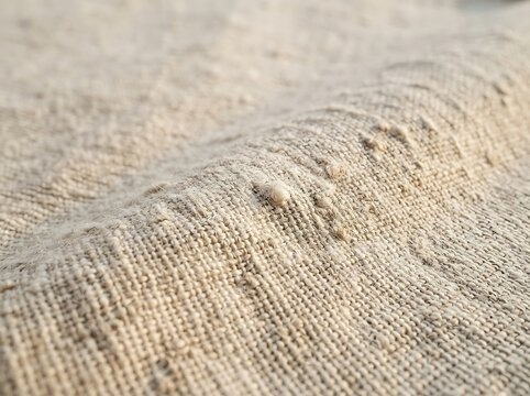 Close-up of coarse natural linen fabric with visible woven fiber texture