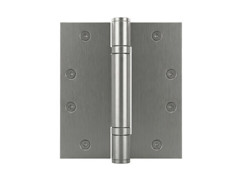 Stainless steel door hinge with threaded rod and mounting plate against a plain background.