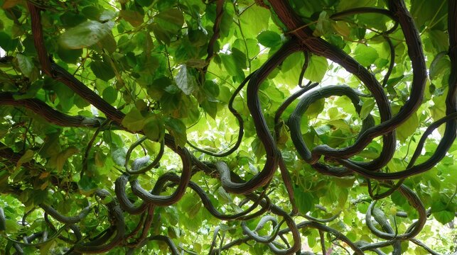 Overhead View of Twisted Vines and Lush Greenery