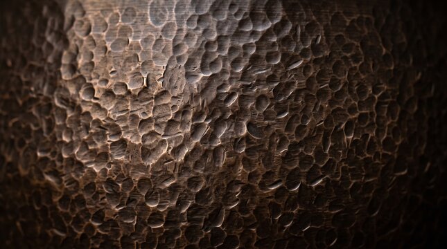 Hammered copper texture background, vintage bronze metal surface with dimpled pattern, rustic metallic backdrop for industrial design