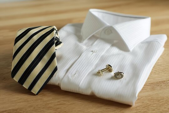 Elegant Formal Wear White Shirt, Tie, Cufflinks