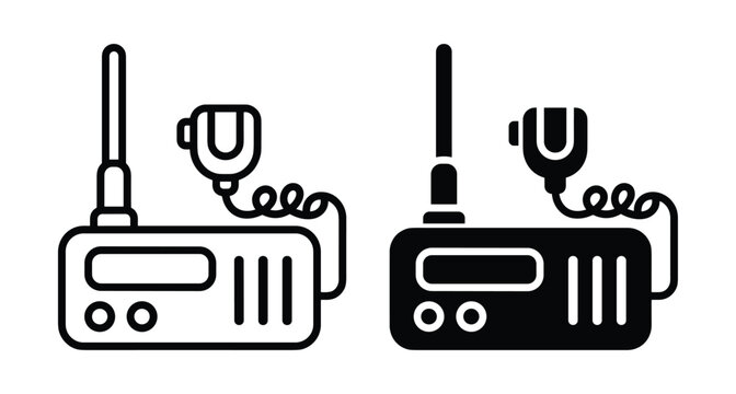 Radio transceiver station icon set with handheld microphone antenna communication device for emergency services security police and amateur radio operators