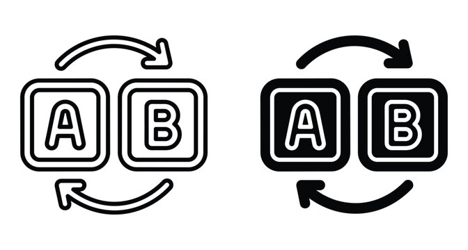 A and B testing icon set with exchange arrows representing split testing comparison optimization marketing strategy and user experience research