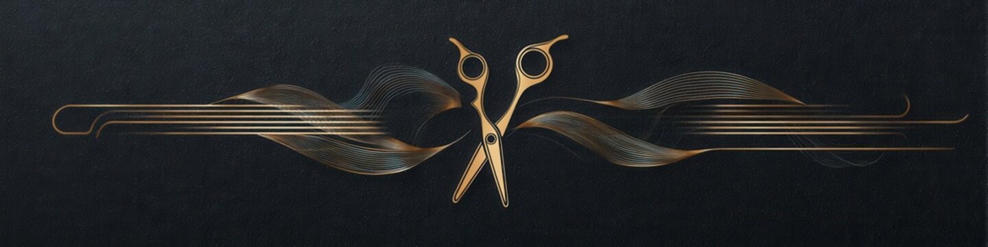 Elegant Gold Scissors with Flowing Hair on Dark Background