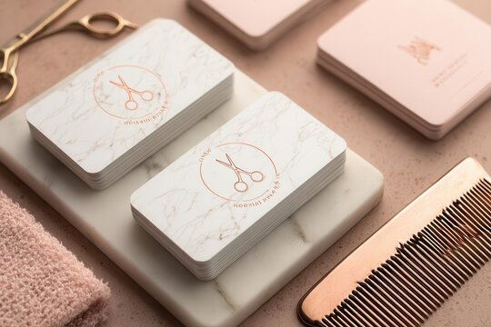 Elegant Hair Salon Branding Marble Business Cards and Comb