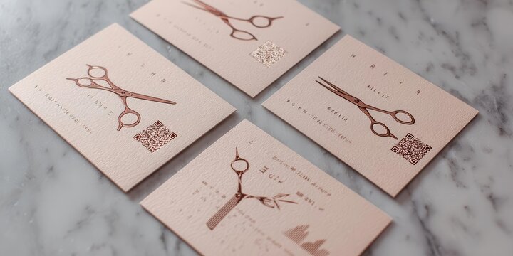 Elegant Hair Salon Business Cards with Scissors and QR Codes