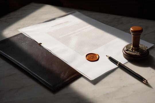 Elegant Legal Documents with Wax Seal and Pen