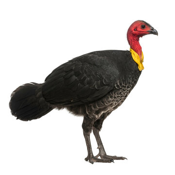 Australian Brushturkey with Red Head and Yellow Wattle, White Background