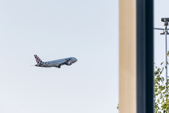 Bordeaux, France - July 14, 2026: Volotea passenger aircraft taking off from Bordeaux Airport