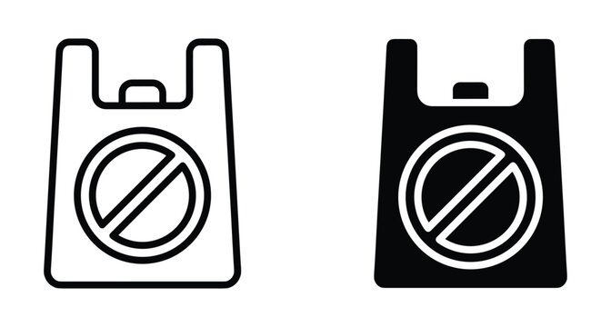 No plastic bag icon set with prohibition sign for environmental protection zero waste movement and pollution reduction awareness campaign symbol