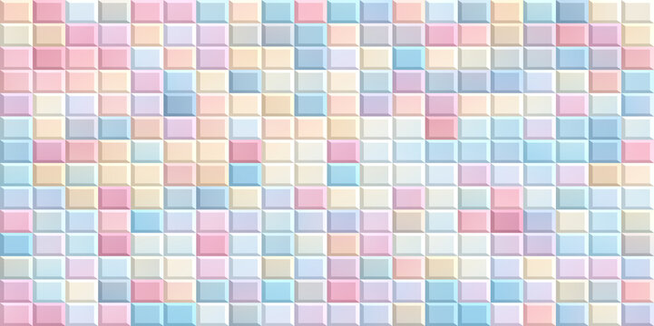Tiles background with pastel colors in three dimensional mosaic grid