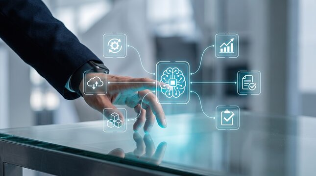 Futuristic interaction a person manipulating a complex holographic display with advanced technology