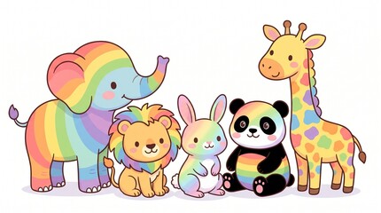 Obraz premium Cute Colorful Baby Animals Group Cartoon Illustration for Kids