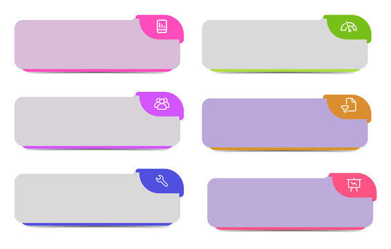 Six colorful banners isolated on a transparent background