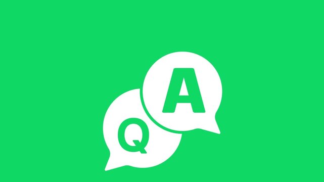 White Q&A Icon Animation, Floating Question and Answer Symbol Loop on Green Screen 4K