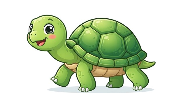 Cute Cartoon Turtle Character Walking on White Background