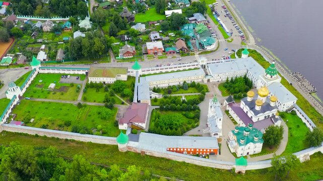 Russia, Kostroma. Holy Trinity Ipatievsky Monastery in Kostroma. Drone footage