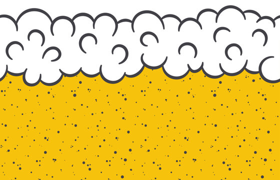 Oktoberfest golden beer texture with bubbles, white foam, froth on top seamless horizontal border. Traditional German beer fest, festival design element, banner, poster. Hand drawn vector