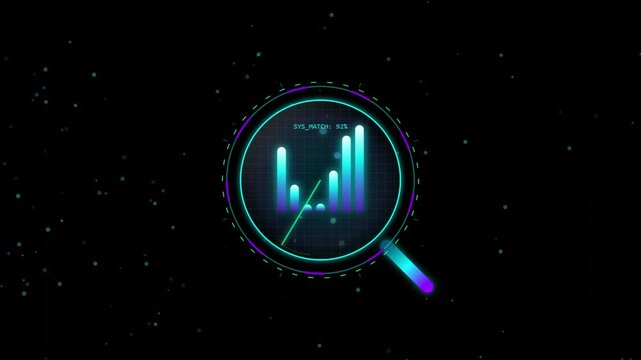 Futuristic digital interface with glowing blue bar graph and circular hud elements on a dark background