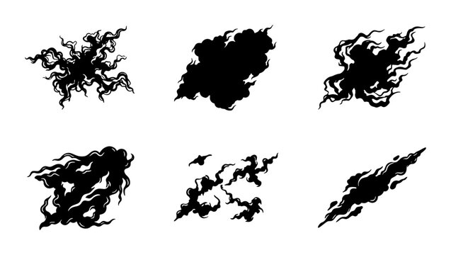 Abstract Black Smoke Swirls, Wisps, and Clouds Vector Elements Set