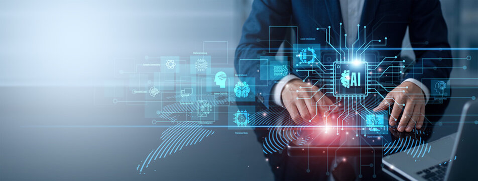 Artificial Intelligence. Technology specialist uses a tablet to analyze smart models. Dashboard insights support better digital outcomes and smarter, data-driven business decisions at scale.