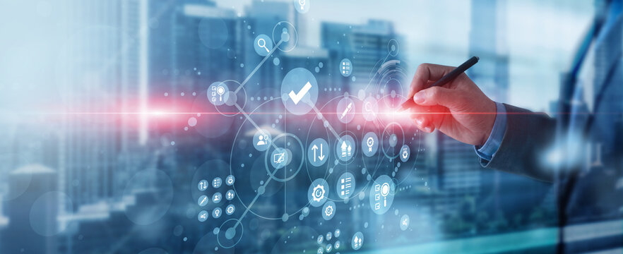 An analyst points at an Assessment dashboard showing scores, risks, progress, and performance results. A structured Assessment reveals strengths, identifies gaps, and supports better decisions.