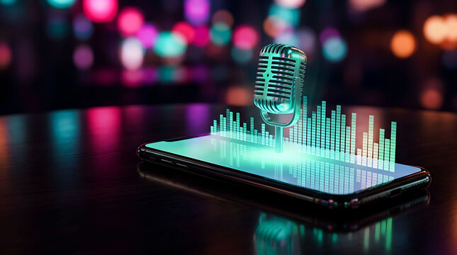 Smartphone with microphone and digital audio visualizer equalizer graphic display
