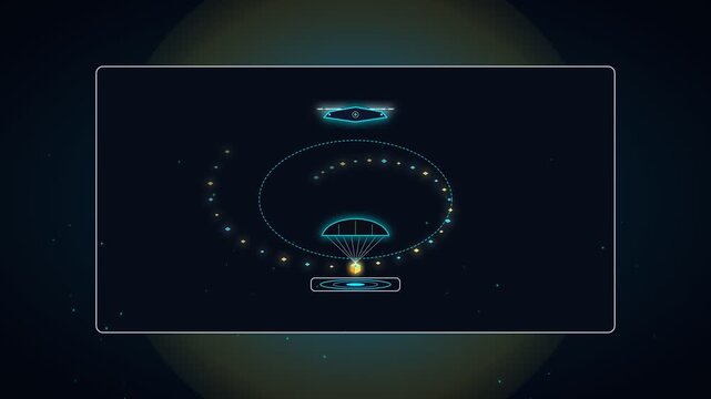 Futuristic digital interface showing navigation data and glowing holographic elements in space