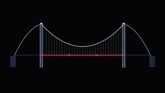 Minimalist vector illustration of a suspension bridge against a dark background